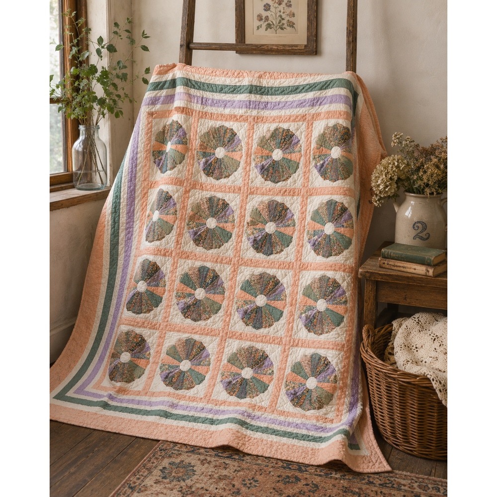 Vintage Dresden Plate Quilt Cottagecore Farmhouse Full Queen 86x82